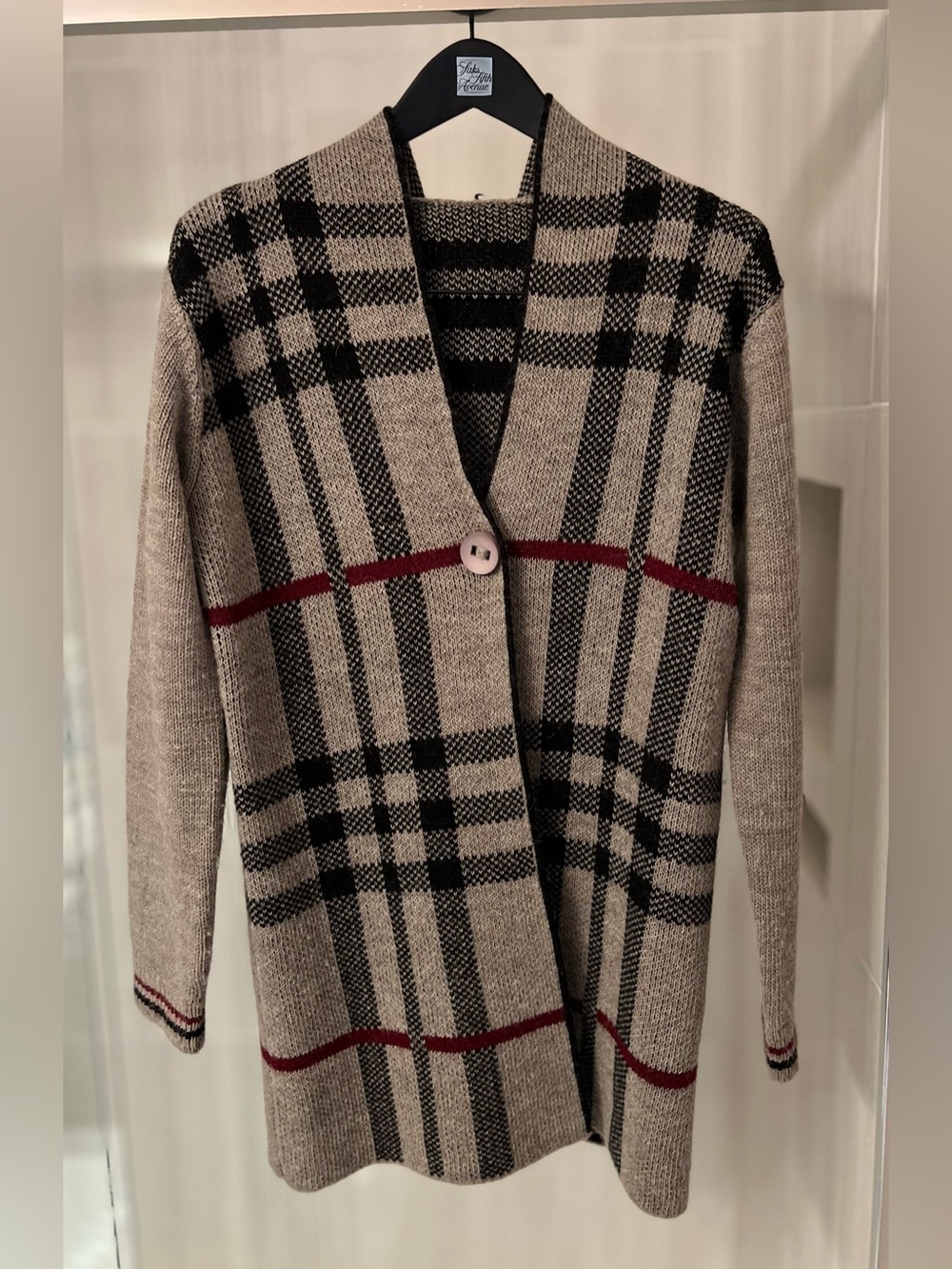 Italian Wool Alpaca Blend Plaid Single Button Hooded Cardigan Sweater